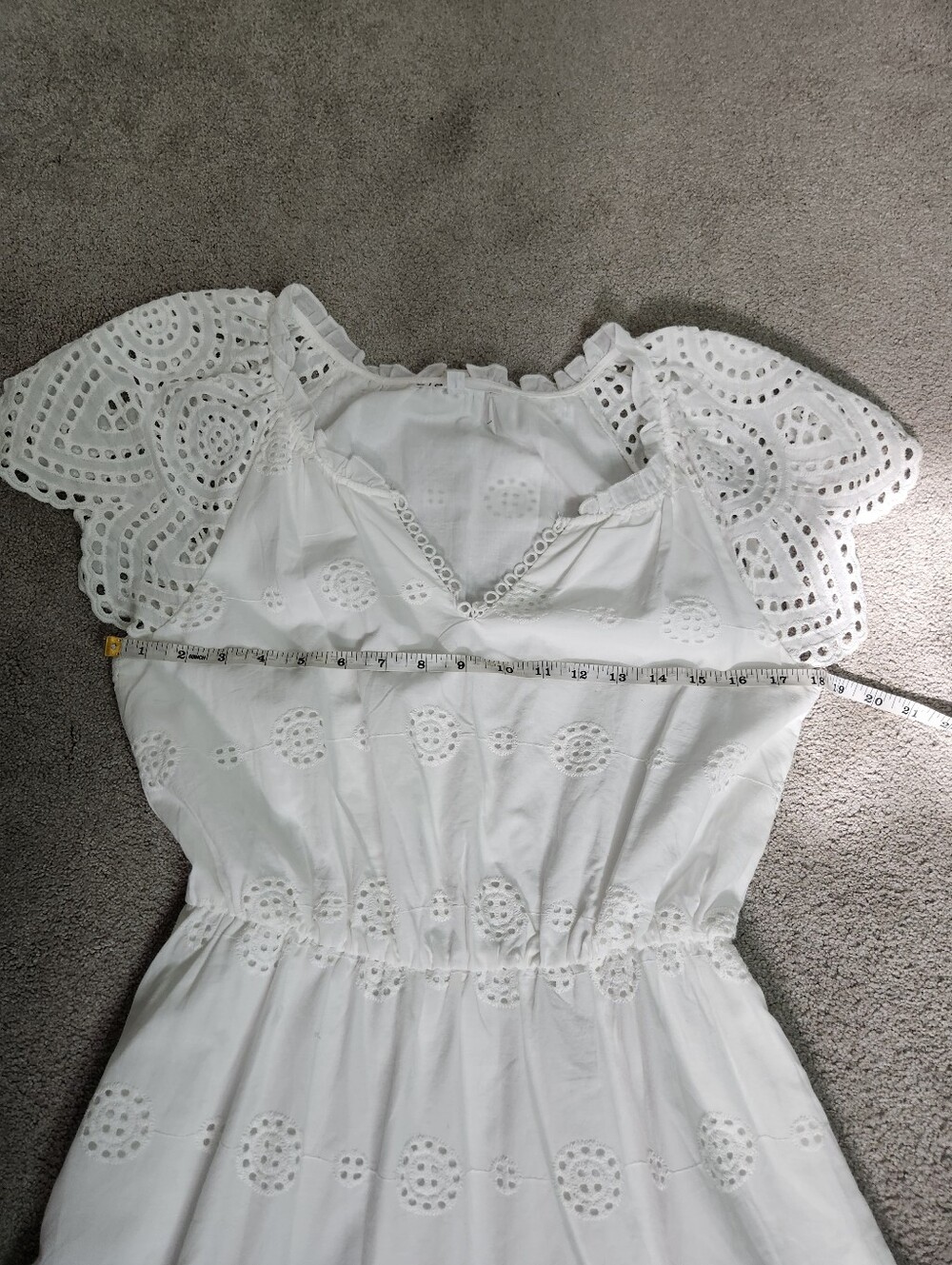 White Eyelet 100% Cotton Midi Dress Flutter Sleeve Size Small Fits Medium - Picture 6 of 12
